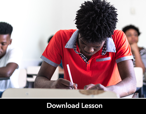 Text: Download Lesson; Image: Student taking a test