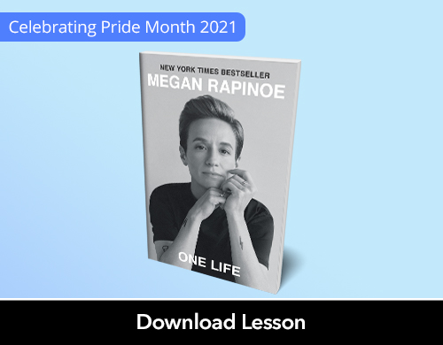 Text: Celebrating Pride Month 2021, Download Lesson; Image: One Life book cover