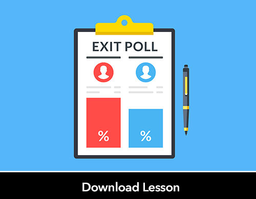 Text: Download Lesson; Image: Clipboard with Exit Poll written on it with some graphs