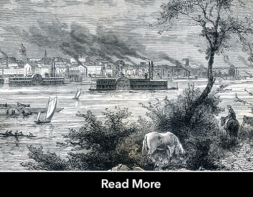 St Louis River and City 19th Century 1800s - stock illustration