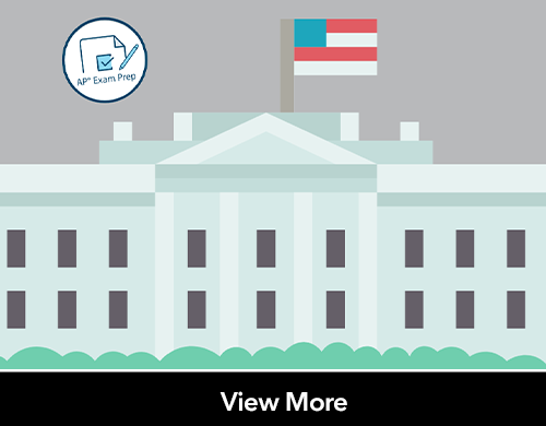 Illustration of white house on a gray background. Round logo that says 