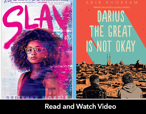Side by side book covers, from left to right, Slay by Brittney Morris and Darius the Great is not Okay by Adib Khorram