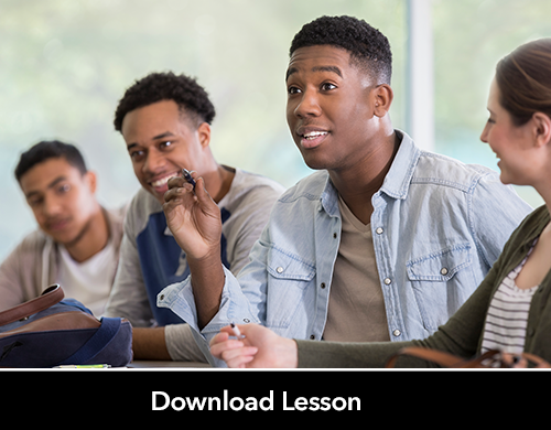 Text: Download Lesson; Image: Students engaged in classroom