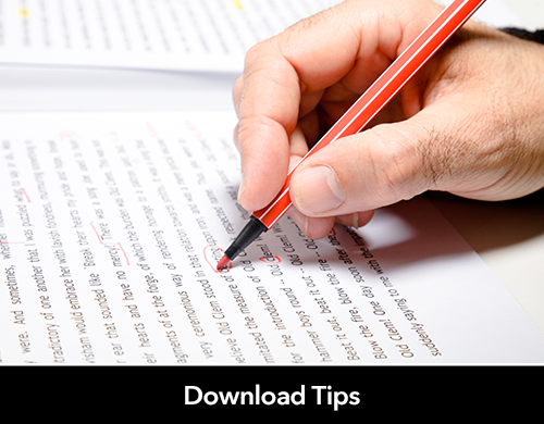 Text: Download Tips; Image: Man grading paper