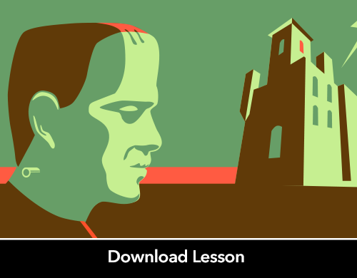 Text: Download Lesson; Image: Frankenstein Monster & a castle