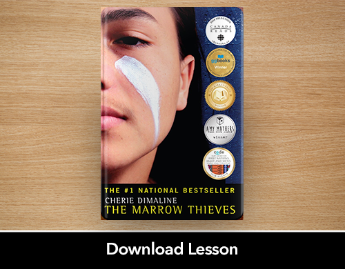 Text: Download Lesson; Image: The Marrow Thieves book cover
