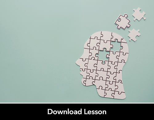 Text: Download Lesson; Image: Head made of puzzle pieces