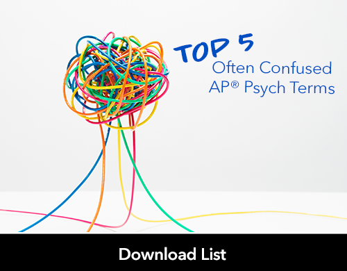 Text: Download List; Top 5 Often Confused AP Psych Terms; Image: Tangled ball of wires